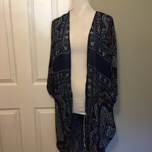 Haute Monde Blue KimonoXL with Asymmetrical Hem and Bohemian Pattern